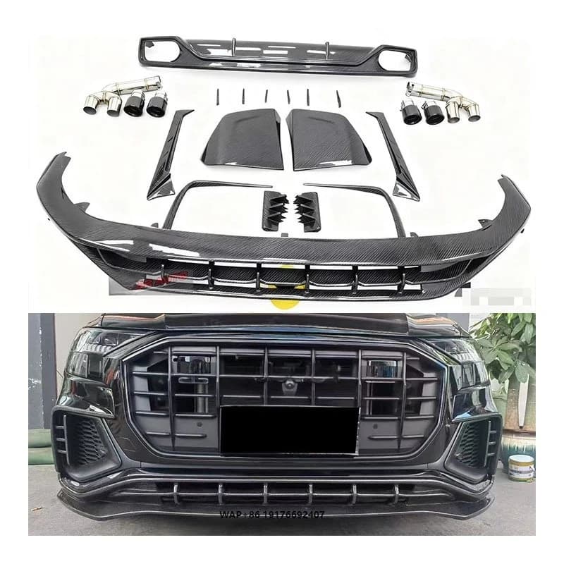 Yaochi Modified forAudi Q8 Front/Rear Bumper Kit with Exhaust Cut-Outs Carbon Fiber Material Bolt-On Installation New