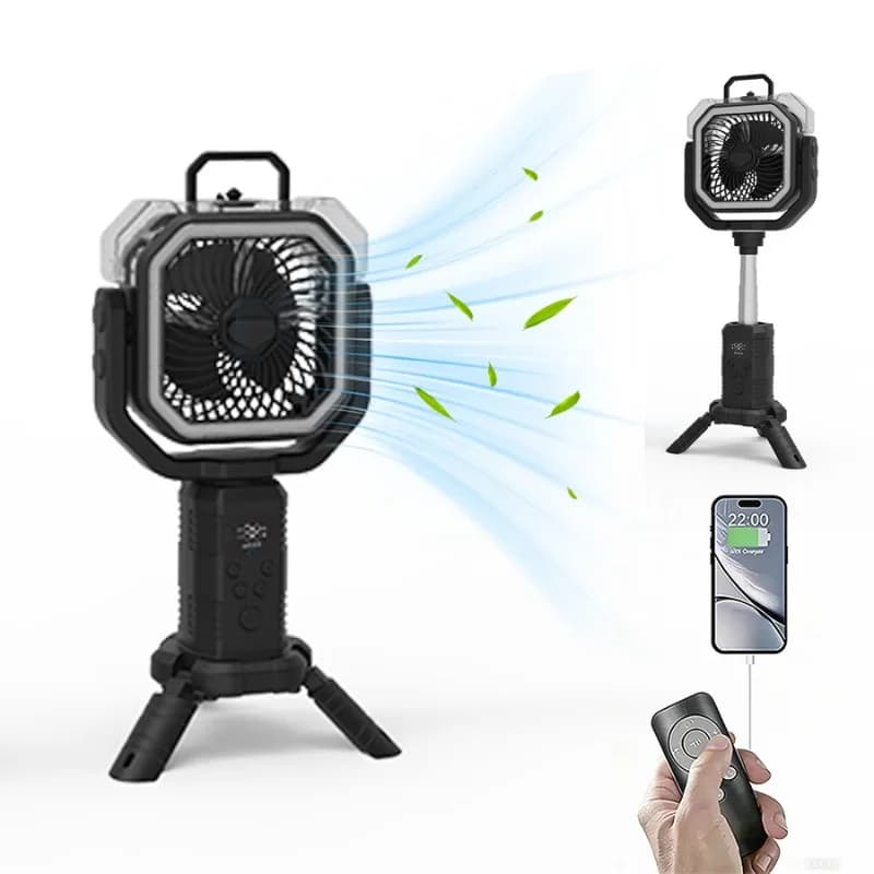 Outdoor camping lifting tripod long battery life portable power bank fan with lighting