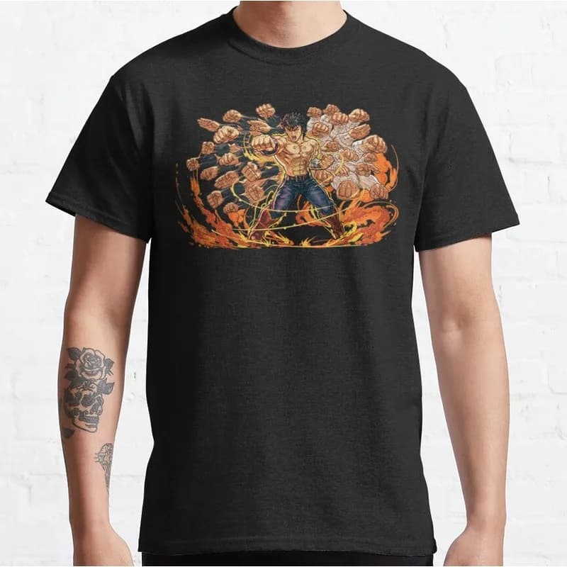 Kenshiro Fist of the North Star T‑Shirt 100% Cotton printed Tee Vintage Hokuto No Ken Anime Streetwear Casual Short Sleeve Tops