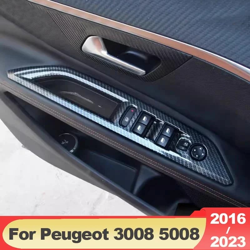 ABS Car Door Armrest Window Lift Cover Protector Trim Decoration For Peugeot 3008 5008 GT 2016-2018 2019 2020 2021 2022 2023