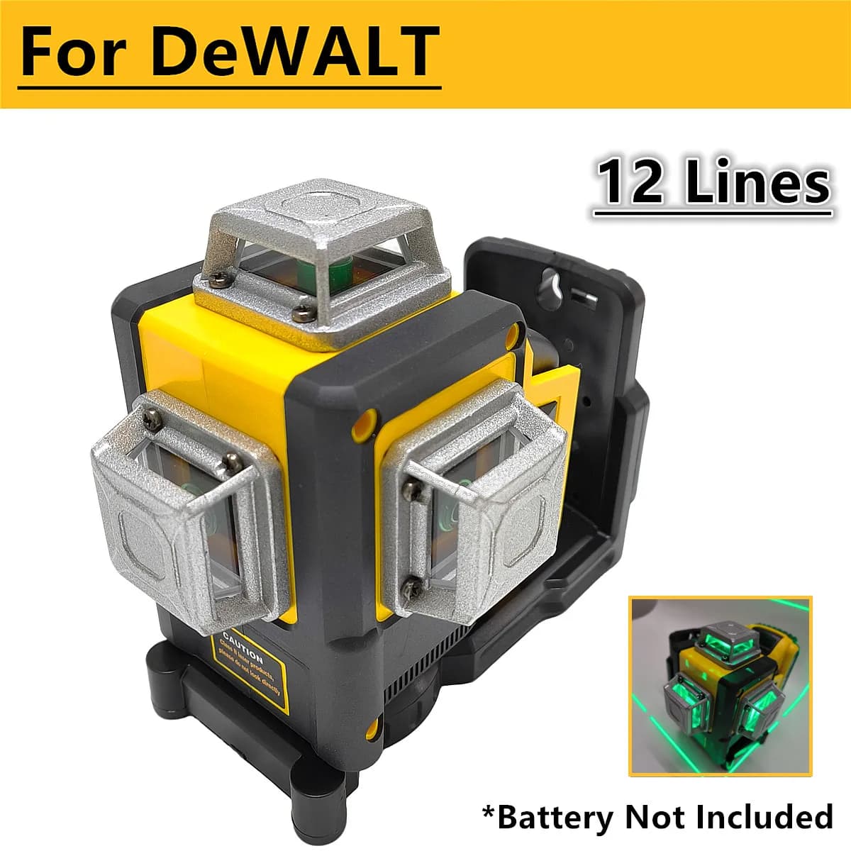 For DeWALT 20V Battery Laser Level 12 Lines Horizontal & Vertical Green Light Level Meter 3 Sides*360 Degree Self-Leveling Tools