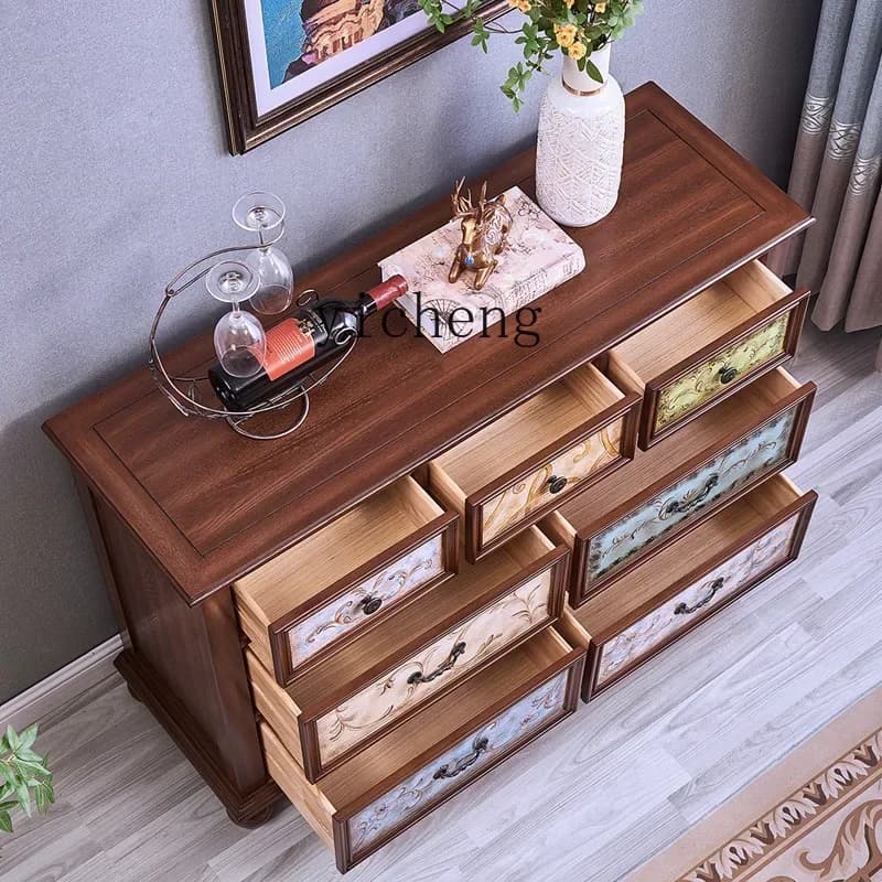 v4 solid wood retro painted European style living room bedroom cabinet against the wall storage cabinet wall side cabinet