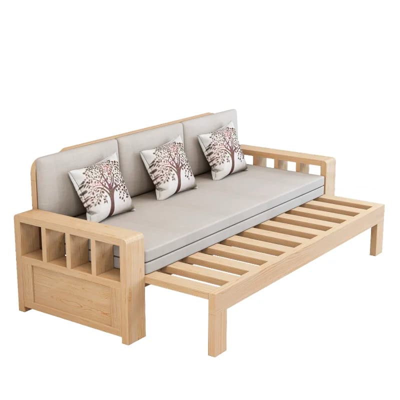 LH solid wood sofa bed, living room multi-functional dual-purpose foldable push-pull sitting sofa