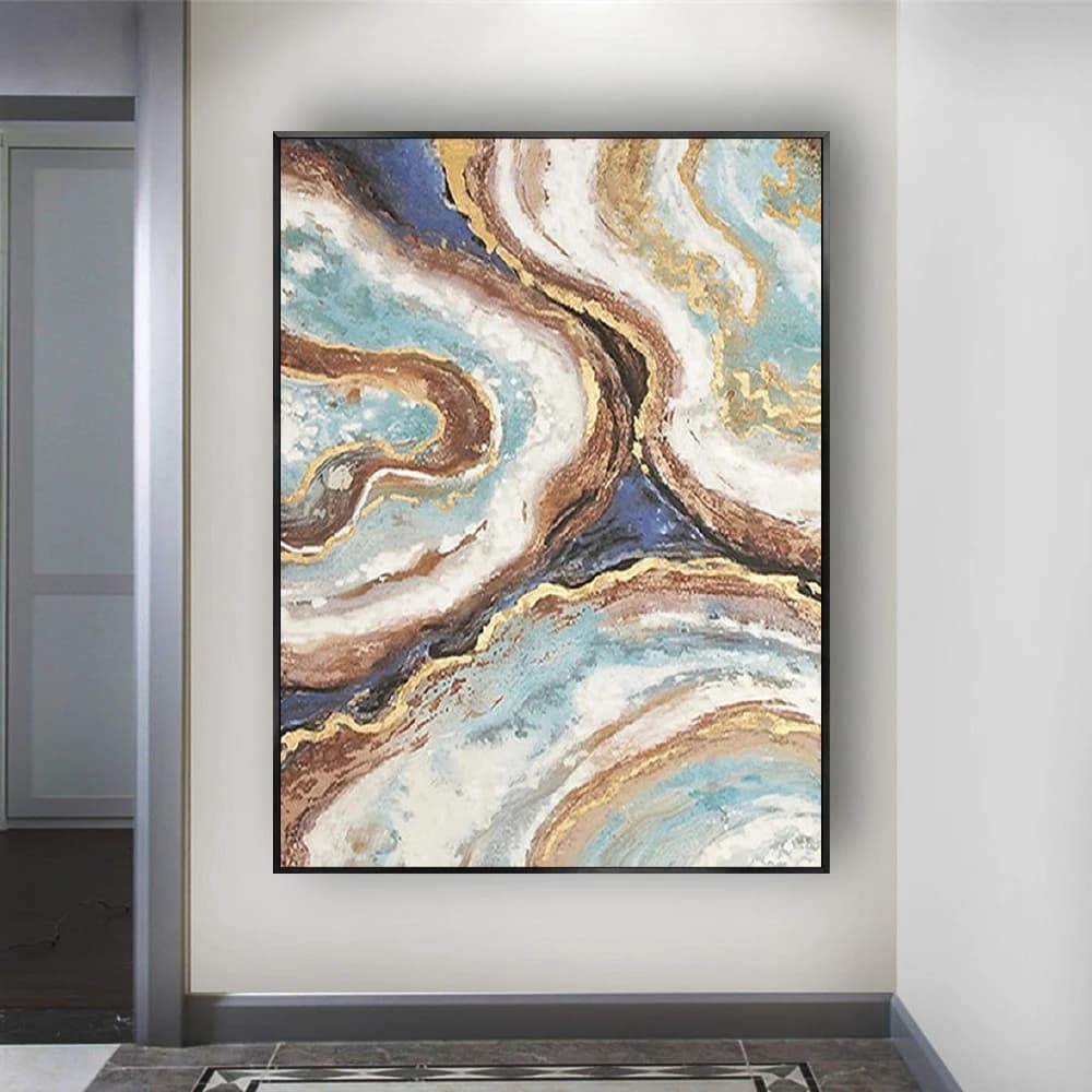 Hand Golden Texture Stone Pattern Canvas Painting Geometric Drawing Decor Wall Art Modern Vertical Abstract Decorative Paintings