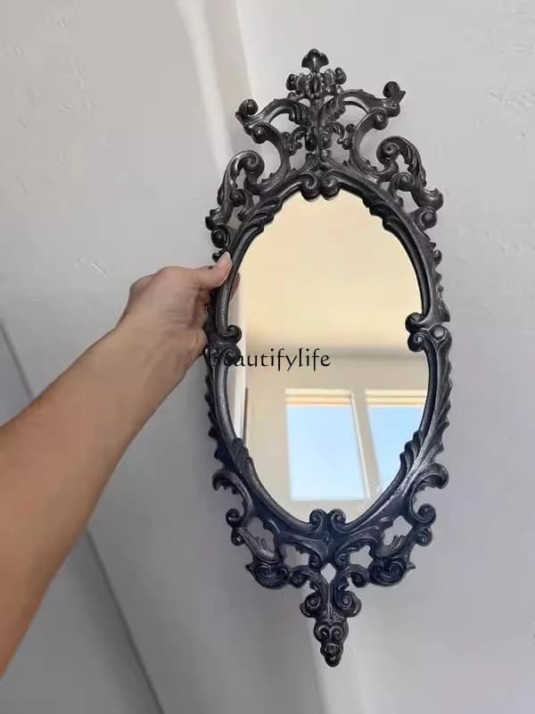 Retro light luxury decorative mirror carved wall hanging living room entrance French makeup mirror