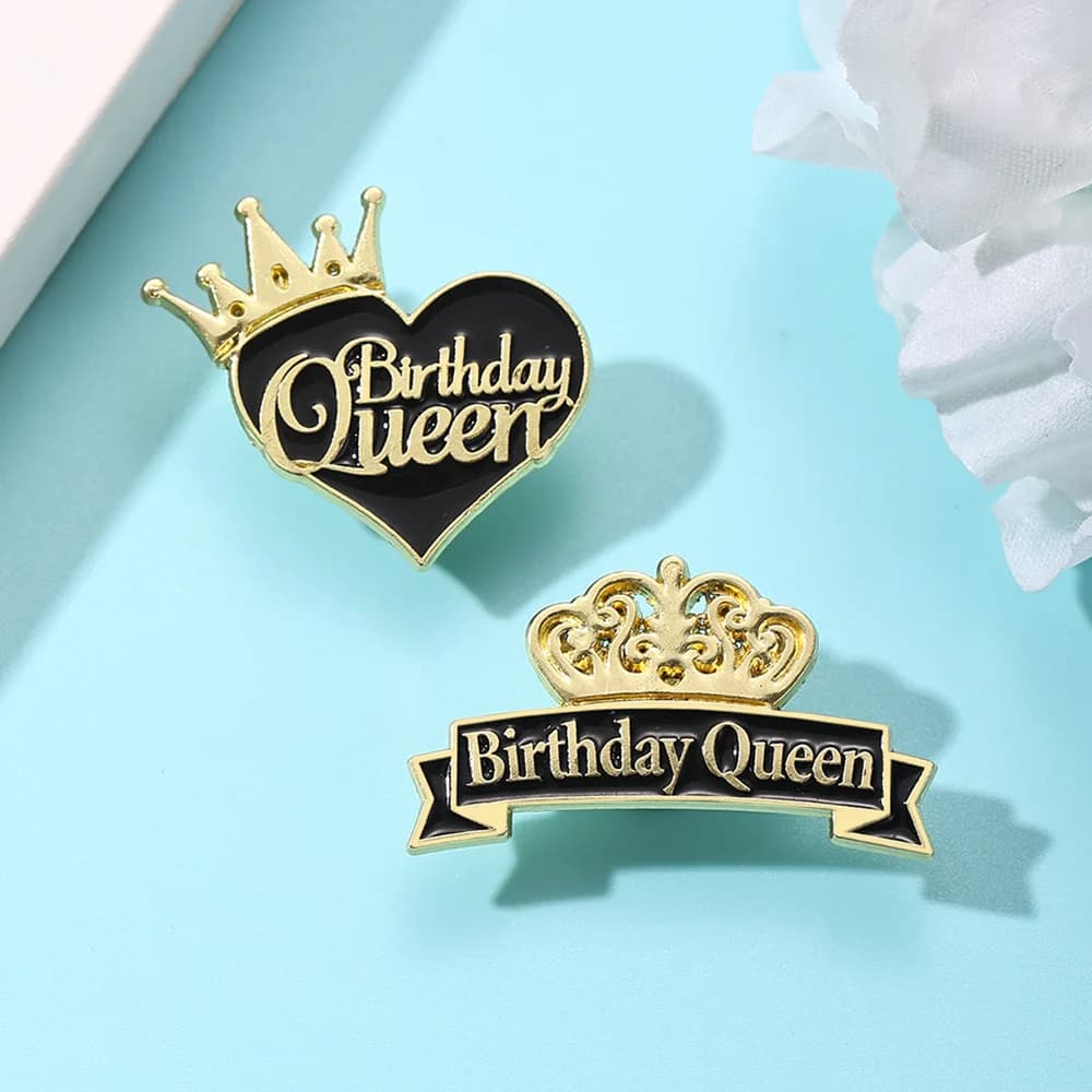 Unisex Happy Birthday Crown Pin Zinc Alloy Enamel Party Badge Brooch for DIY Clothes Bags Shoes Scarf Tshirt Jeans Decoration