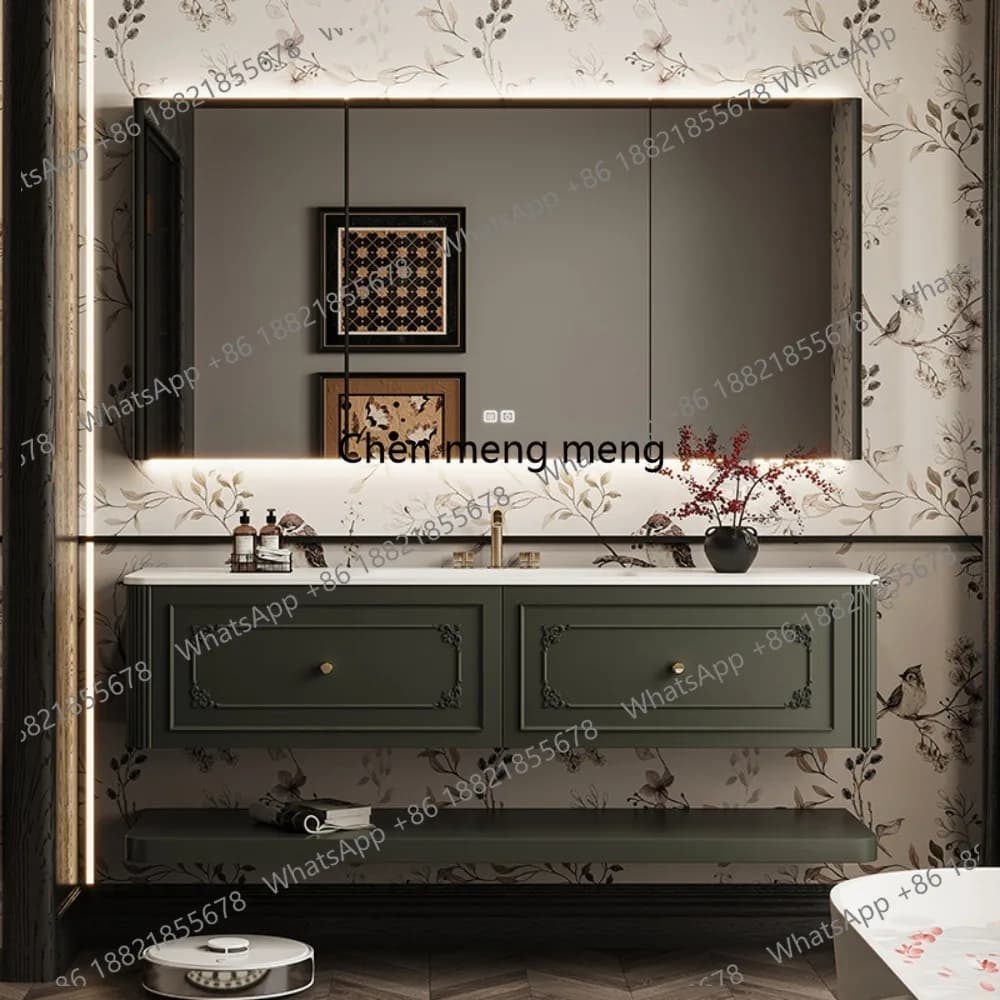 French retro cream style bathroom cabinet combination slate hot bending integrated basin intelligent washbasin