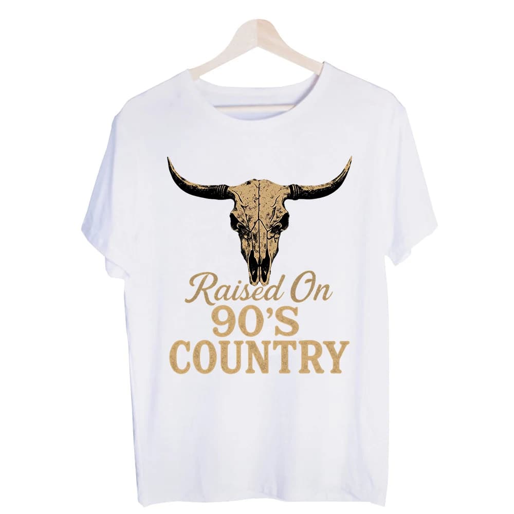 Men's Cow Skull and Typography Print Graphic Tee, Western Style Vintage T-Shirt for Casual Daily Wear