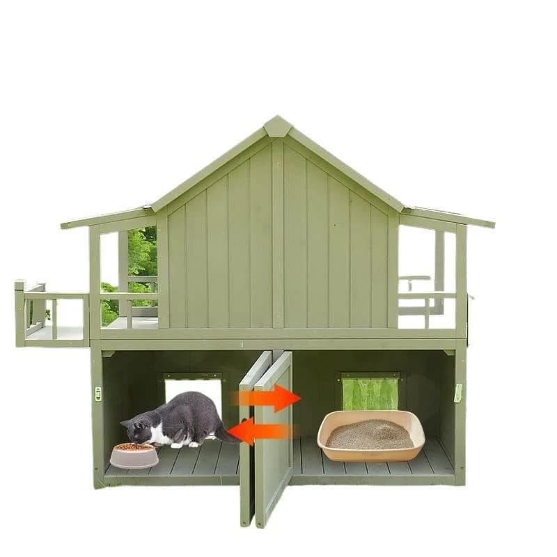 Cold and warm outdoor villa stray cat nest rain and sun protection four seasons universal outdoor double-layer cat house solid