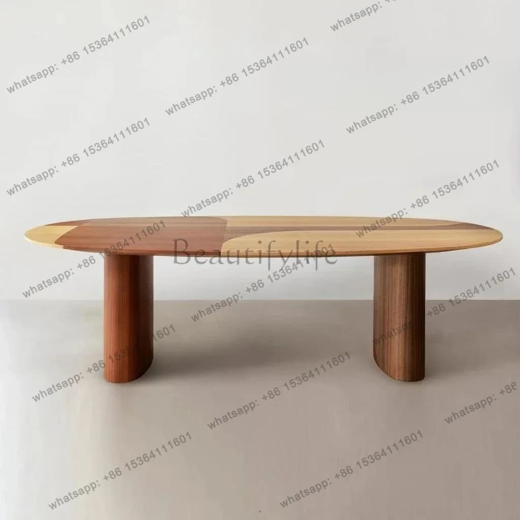 Medieval oval solid wood dining table Nordic modern simple parquet countertop multi-person large desk