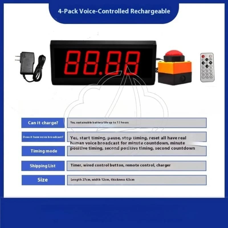Digital Display Countdown Timer Stopwatch Counter 4-Digit Timing Equipment with Remote Controller