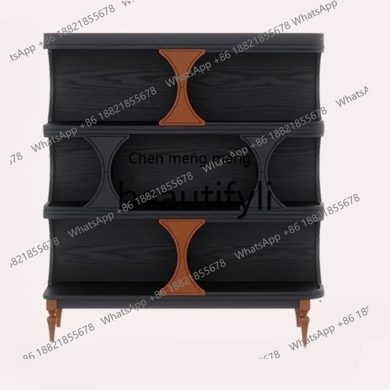 Half-wall bookcase French retro living room, floor-to-ceiling side cabinet, solid wood low bookshelf display cabinet