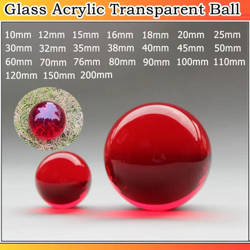 10~200mm Glass Acrylic Transparent Red Ball Solid Clear Crystal Balls Photography Accessories 1pcs