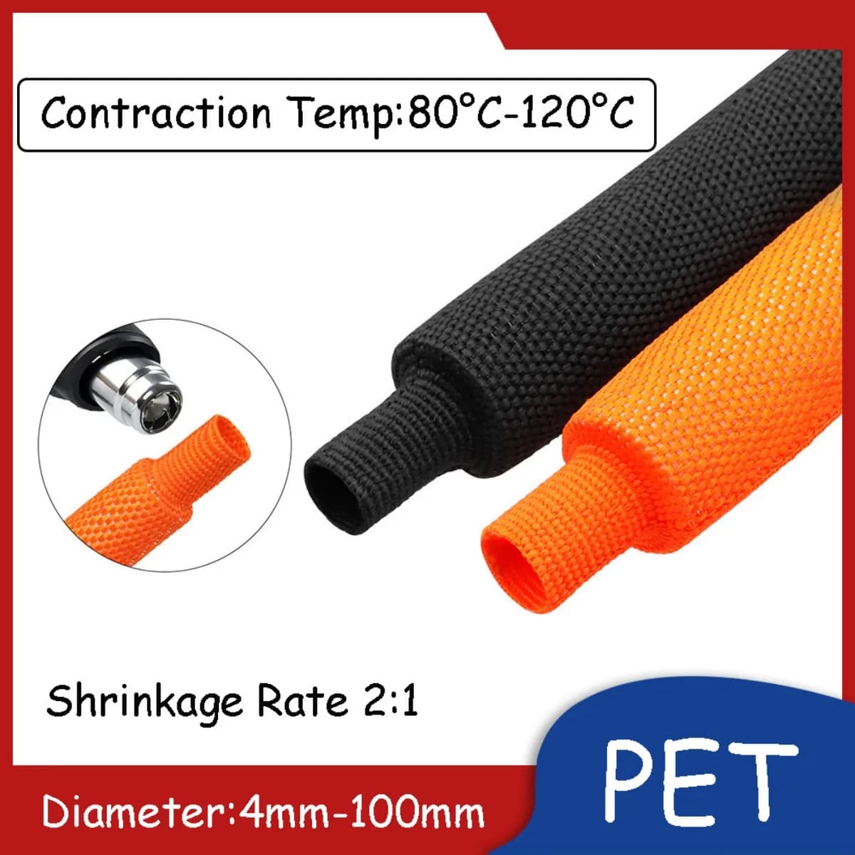 PET Woven Heat Shrink Tubing Wire Protection Organization Sleeve 4mm-100mm Diameter Cable Hider Organizer