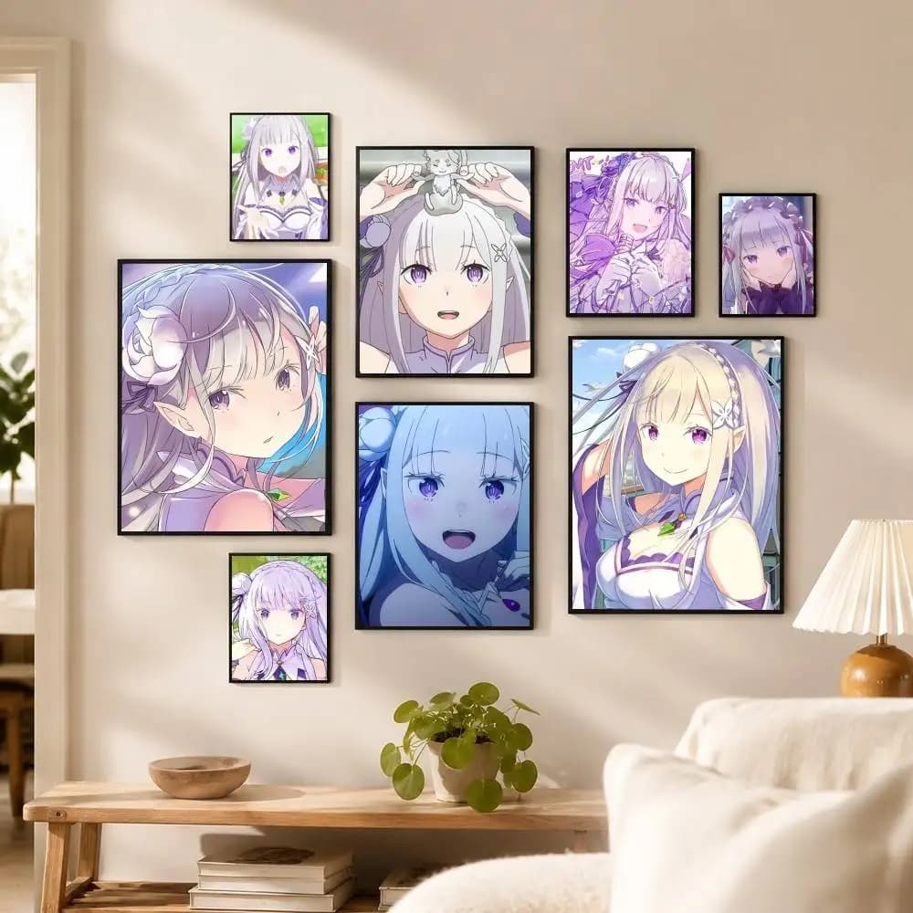 Anime Re Zero E-Emilia Poster High Quality Dorm Living Room Aesthetic Wall Decoration Painting Stickers Gift