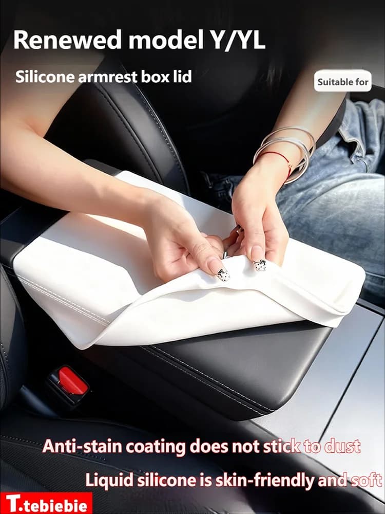 Car Center Console Armrest Pad For Tesla Model Y / YL Highland Liquid Silicone Armrest Box Cover Protector Trim Accessories