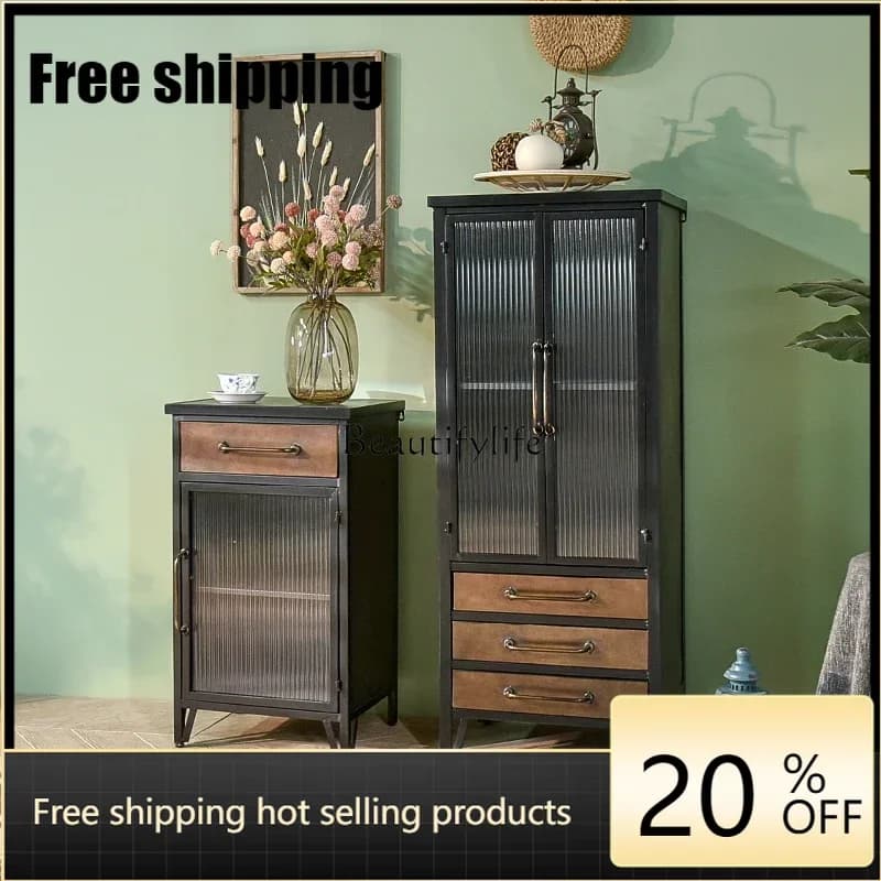 X4 American retro loft industrial wind storage cabinet wrought iron rack old iron cabinet