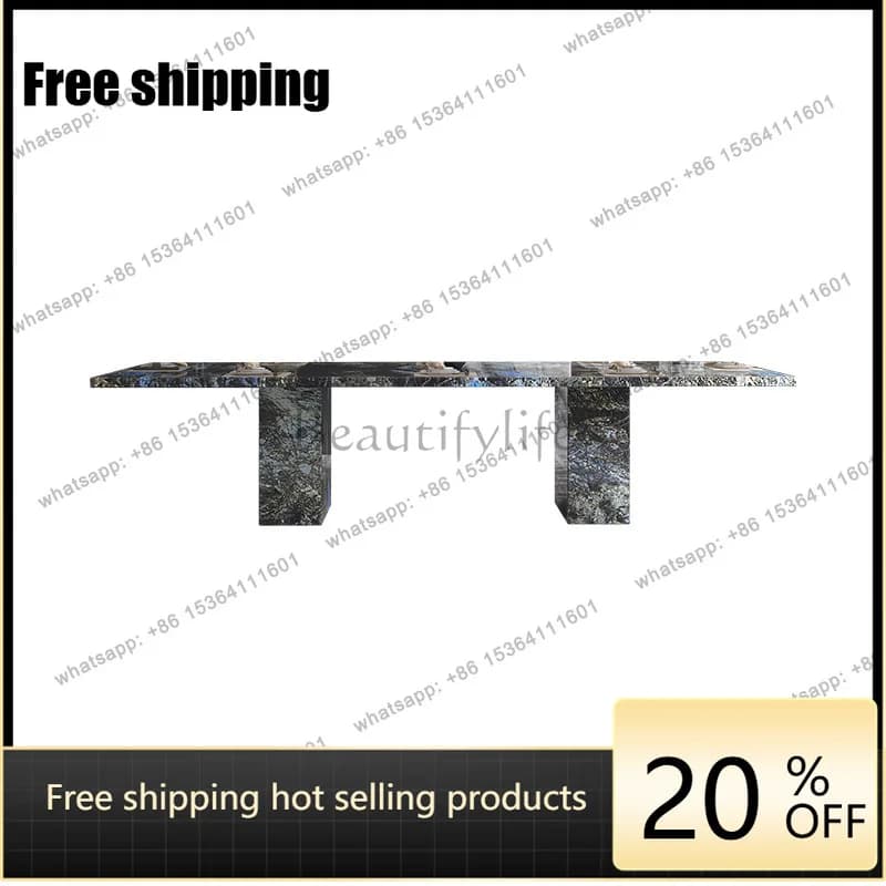 YJ blue jadeite marble dining table rectangular light luxury high-end dining table villa new