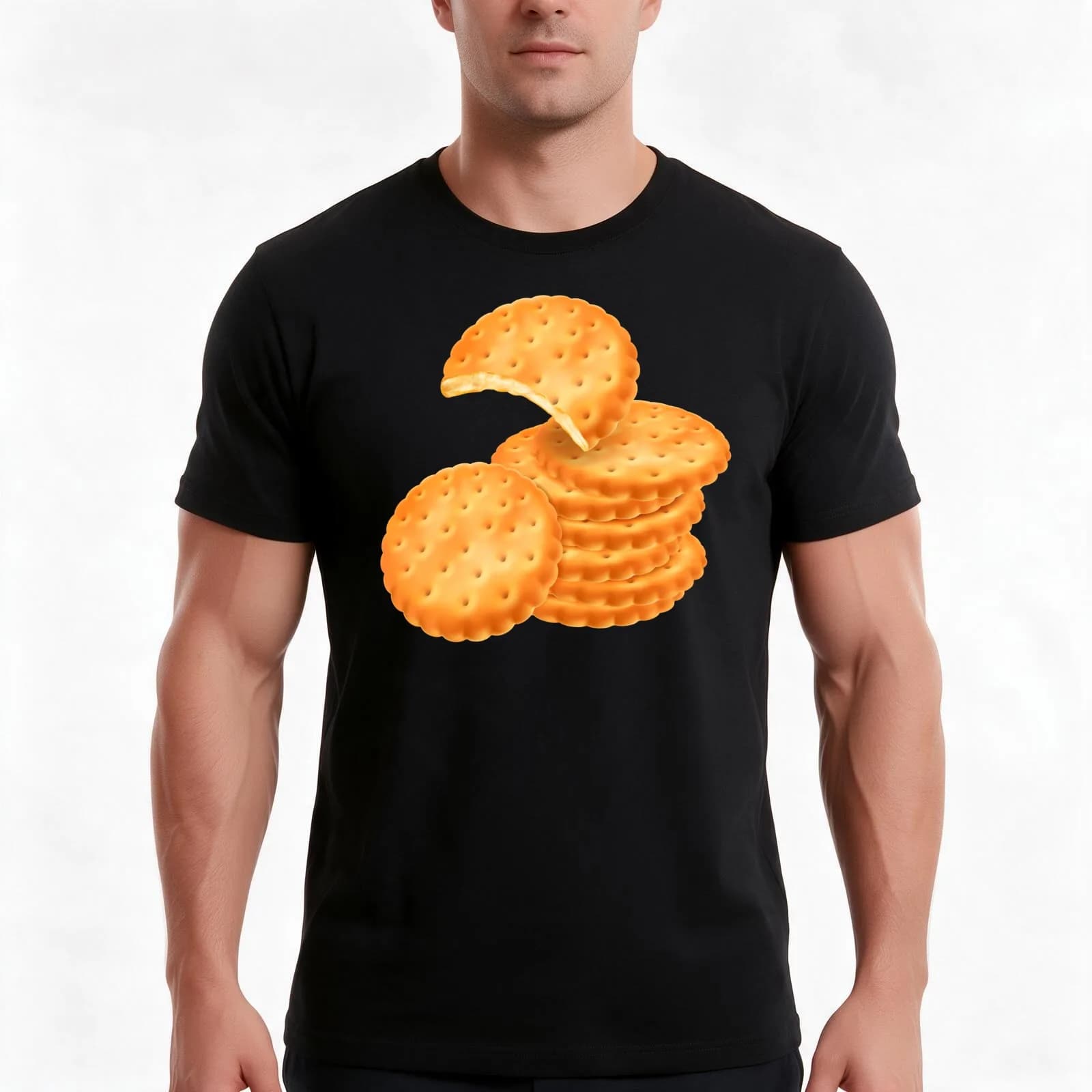 Stack of Round Crackers T-Shirt, Summer Casual Cotton Tee, Oversized Streetwear Tops, Vintage Graphic Print, Unisex Men Women