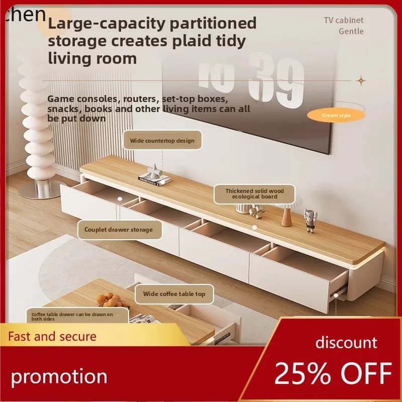 ZMLsolid wood TV cabinet living room household small apartment new floor storage locker integrated TV cabinet