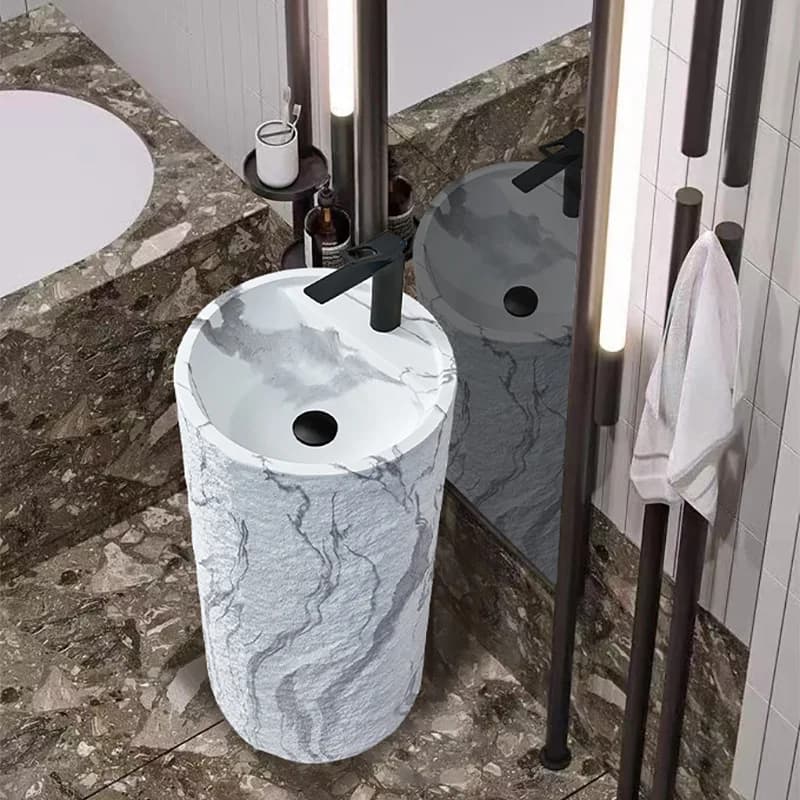 XL Freestanding Round Artistic Washbasin with Integrated Pedestal Artificial Stone Basin