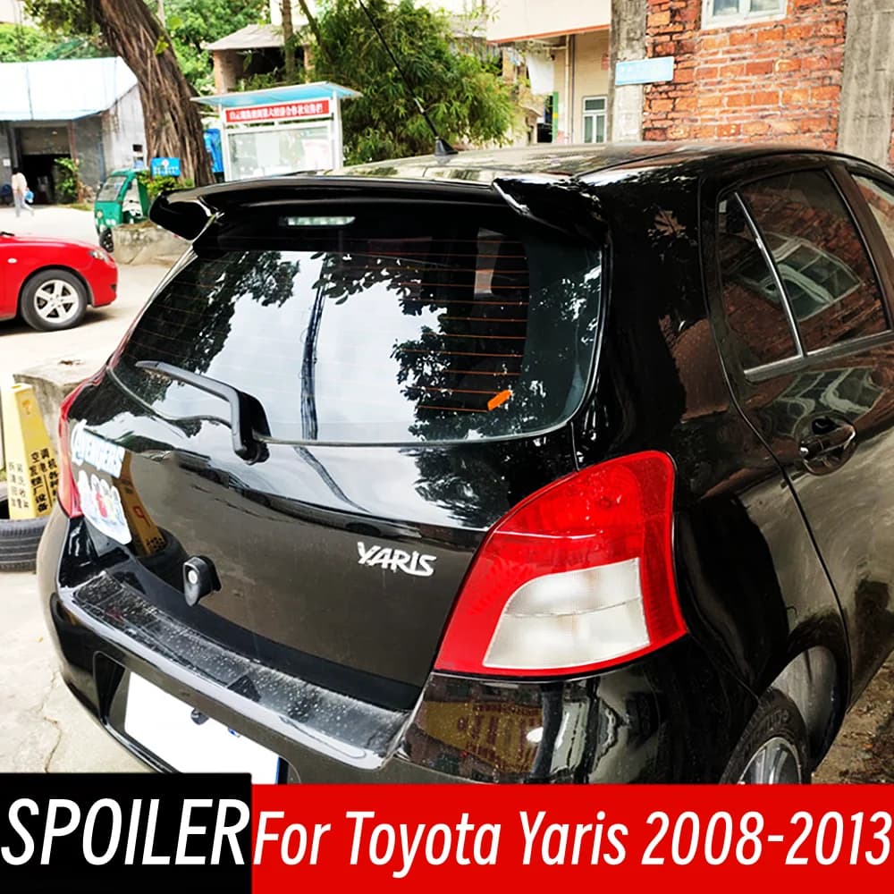 For Toyota Yaris 2008 09 10 11 12 13 Bodykit Car Rear Trunk Lid Roof Spoiler Wings Black Carbon Exterior Tuning Accessories Part