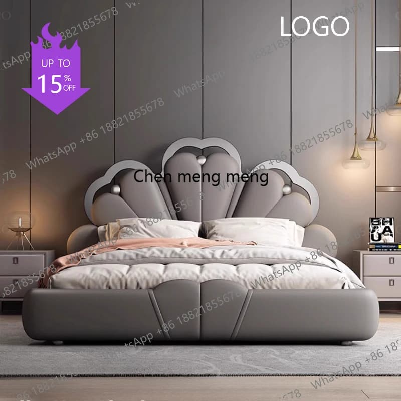 D80 Headboard 1.5m Double Bed Gray Frame Design Twin King Size Double Bed Frame Luxury House Letto Matrimoniale Bedroom Furnitur