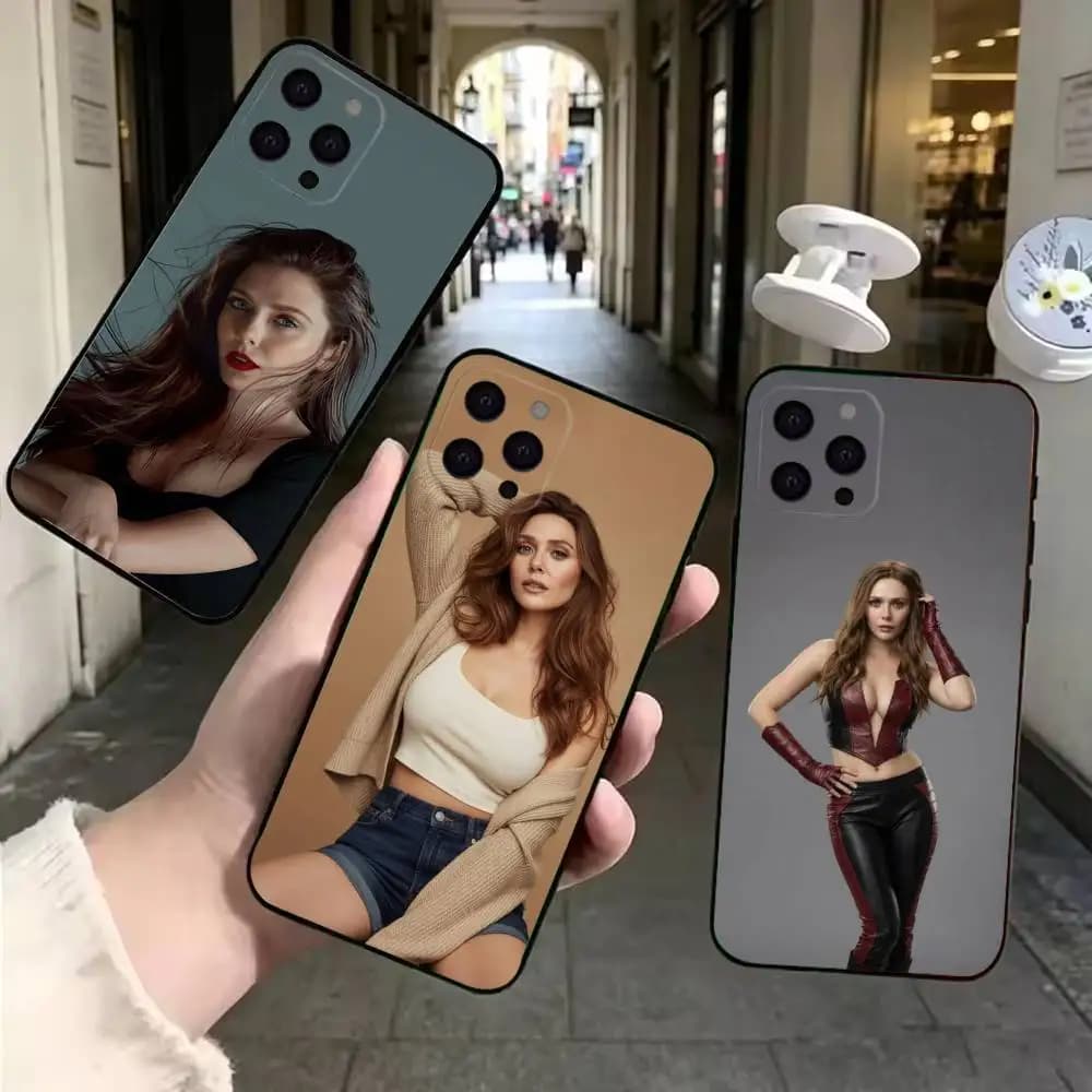 Actor Elizabeth Olsen Black Soft Dustproof Cell Phone Case For iPhone 11,12,13,14,15,16,17,16E Pro Max Mini Air Plus