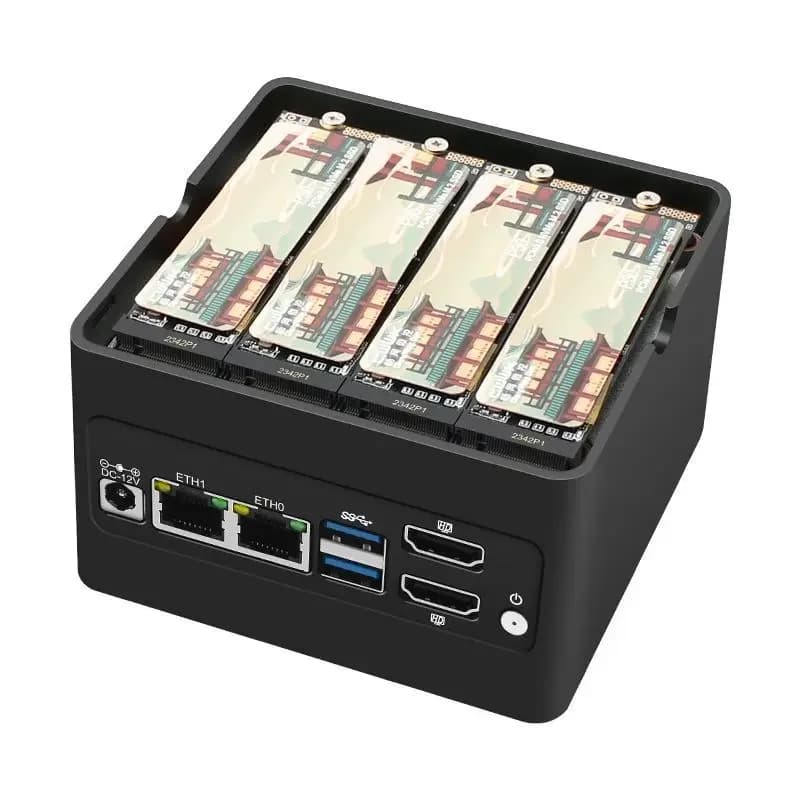 Mini Full Flash Pocket NAS Dual Network Port 2.5G Quad M.2NVMe2280USB3.2 Extension WiFi7