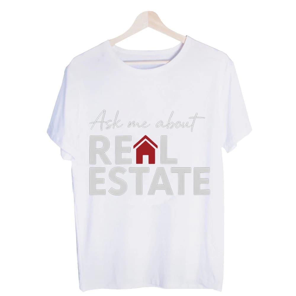 Men's Real Estate Typography Graphic Tee, Short Sleeve Crew Neck T-Shirt Casual Daily Wear Professional Networking Events