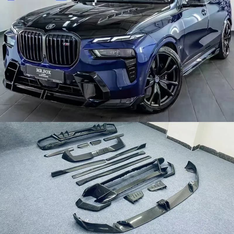 Body Kits For BMW X7 G07 2023-2025+ Real Carbon Fiber Front Bumper Lip Tuyere Grille Rear Diffuser Lip Spoiler Side Skirts LD