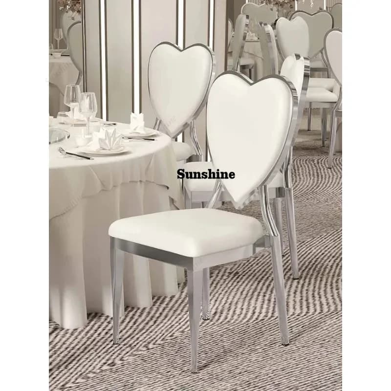 Romantic Wedding Chair Elegant Silver Dining Chair Light Luxury Party Hotel Chair  Love Dressing Soft Stool Hall Ceremony Stool