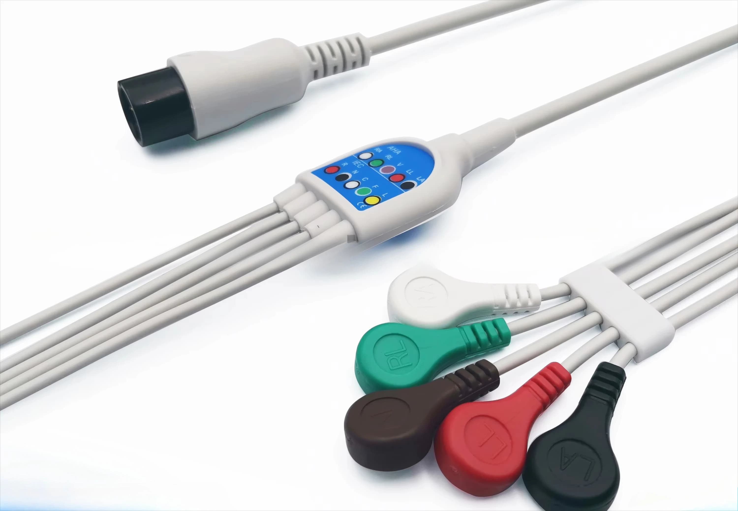 ECGs/EKGs5lead Snaps Medical Electrode Lead Wires Cable for Medical Surgical Monitoring Instrument Ecg Cable Connector
