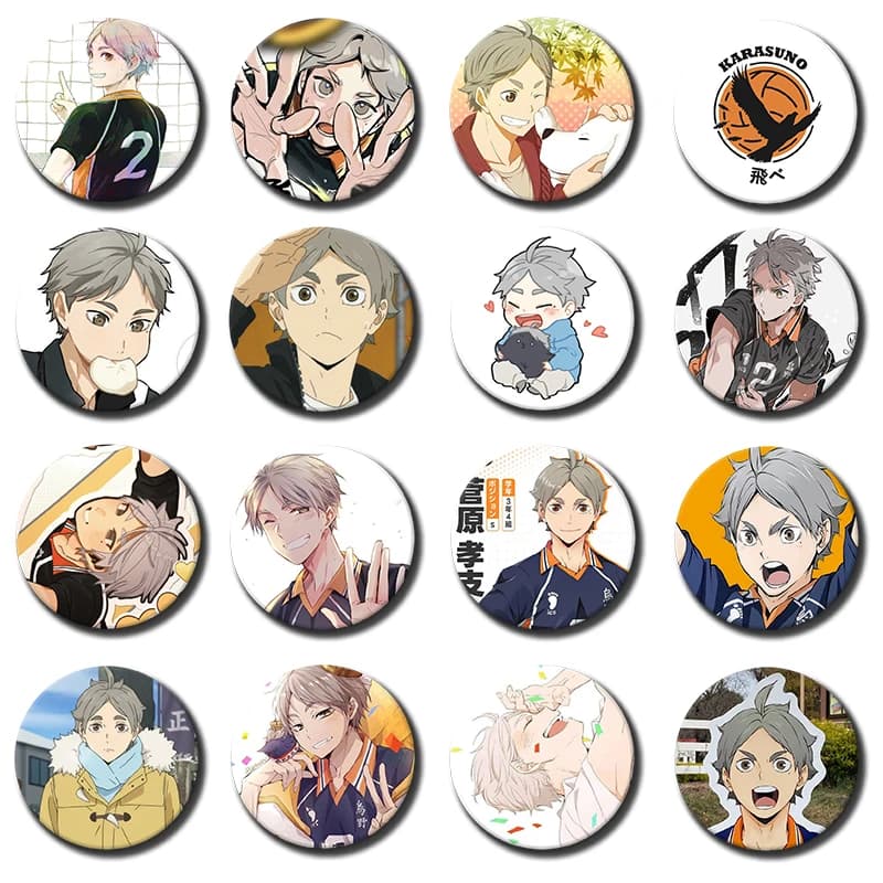 AnimeRole Play Round Pins Cartoon Character Kōshi Sugawara Badges Tinplate Brooches for Clothes Decoration Bag Accessories Gifts