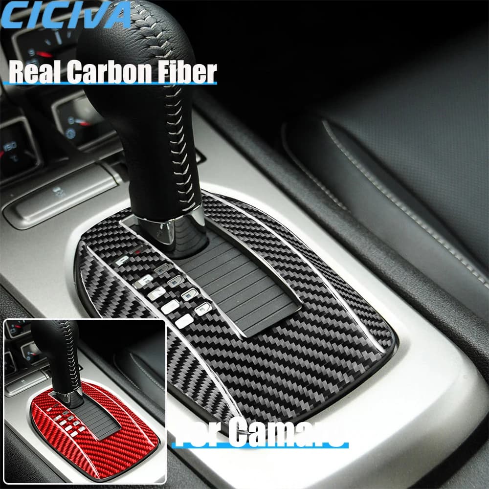 Real Carbon Fiber Car Accessories Center Gear Shift Trim Decorative Cover Soft Sticker For Chevrolet Camaro 5th Gen 2012-2015