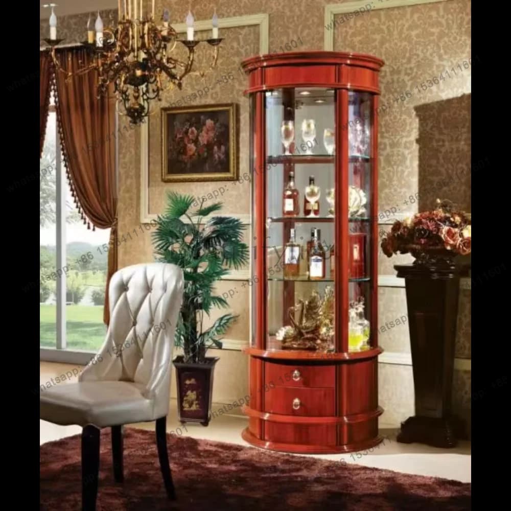 Stylish Modern White MDF Storage Furniture Display Wine Cabinet Round High Glass Foldable Hotel Living Room Kitchen Home