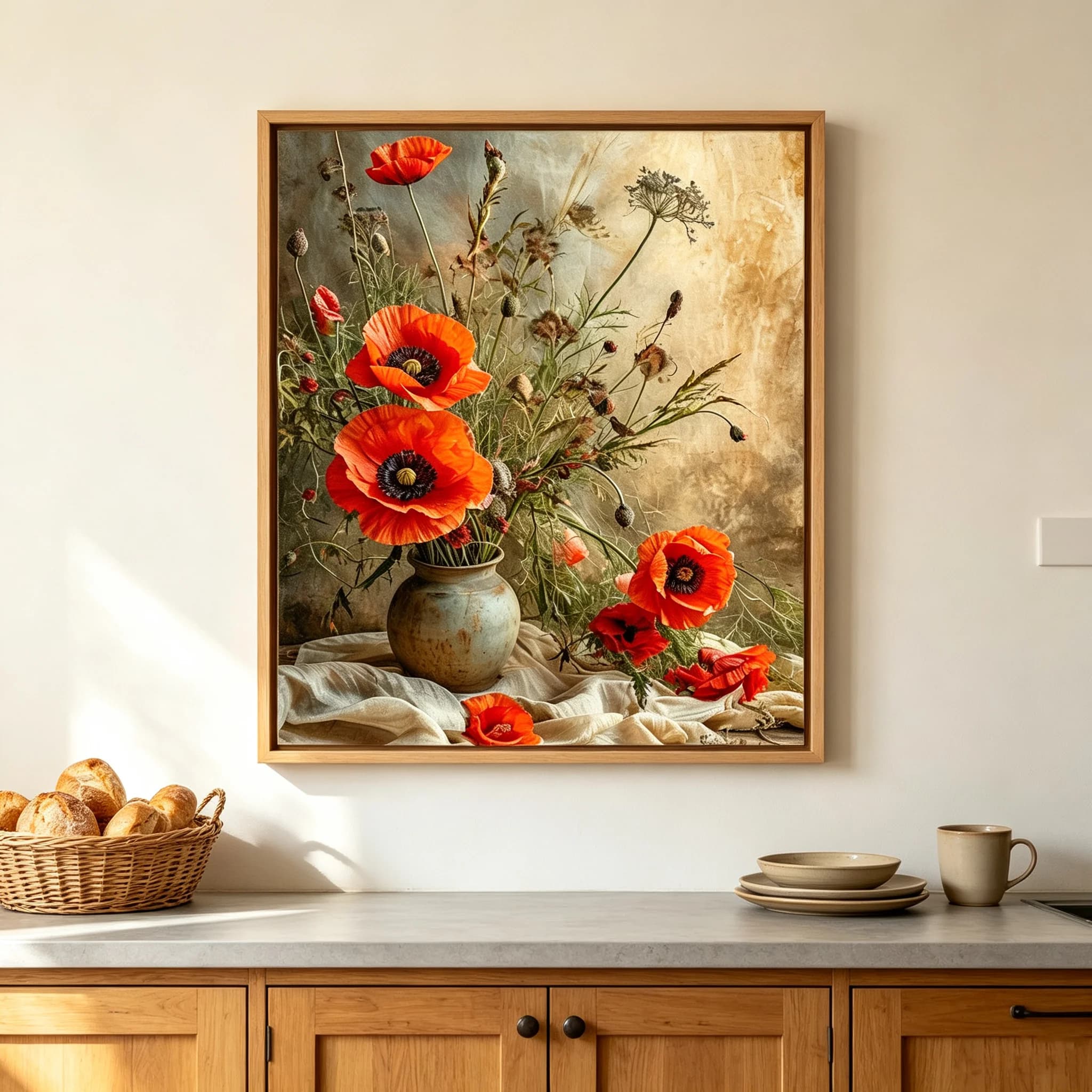 Poppy Flower Wall Art Vintage Still Life Canvas Painting Floral Poster Printed Picture of The Living Room Decorative Painting