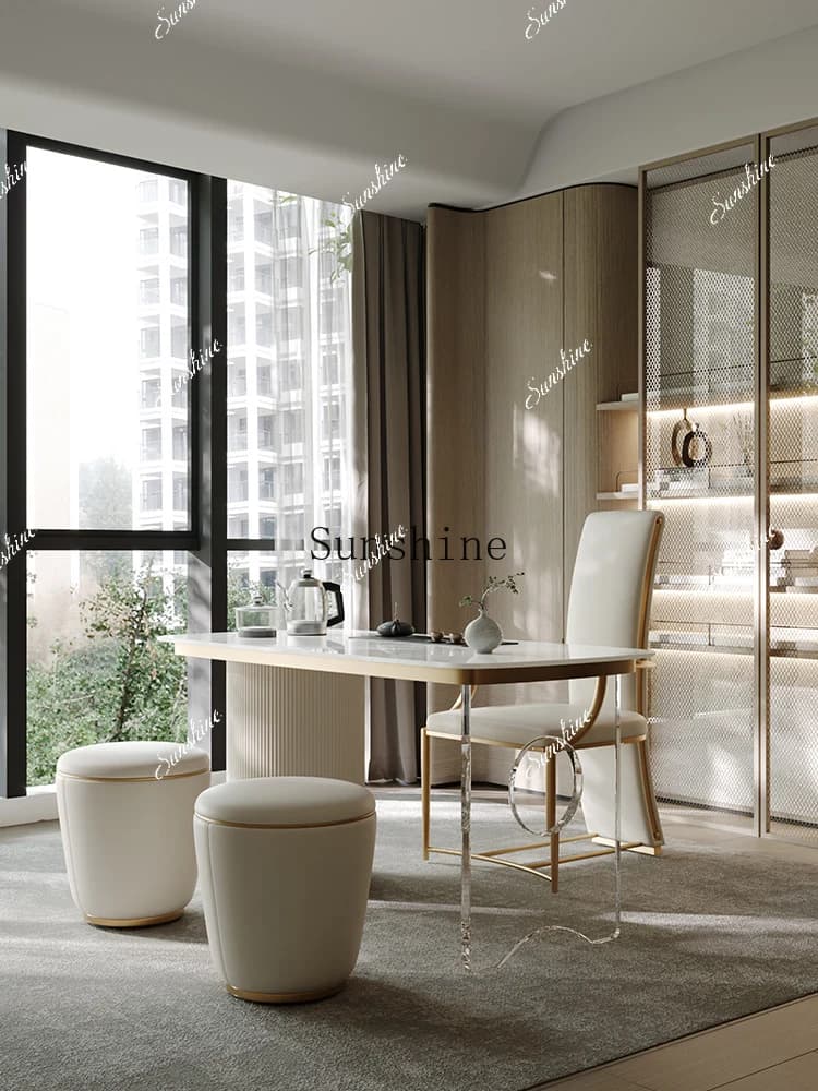 Rock slab balcony tea table and chair combination light luxury small apartment rock slab modern living room tea table small FT
