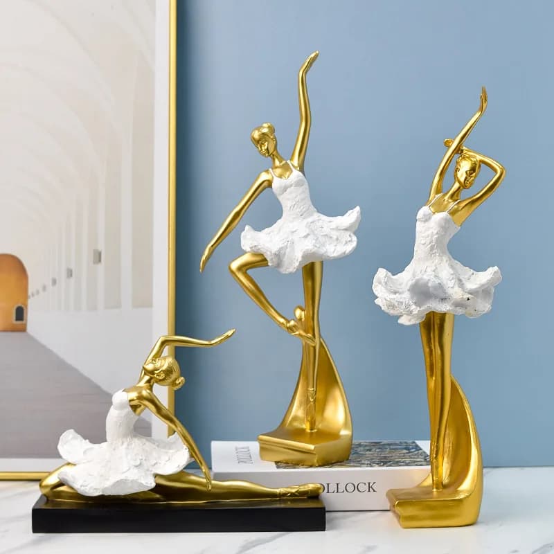 1Pcs European Resin Girl Sculpture Golden Ballet Girl Living Room Bookcase Children's Room Character Crafts Decoration Gift
