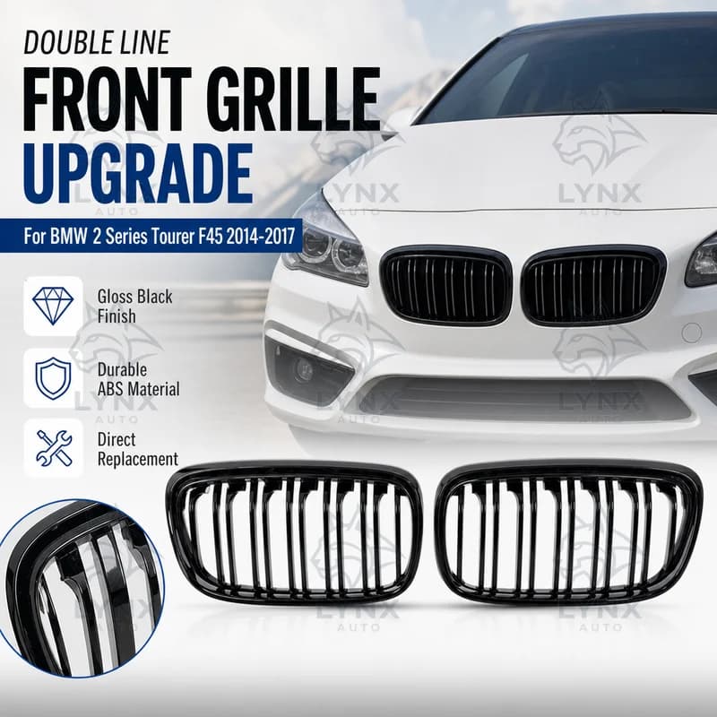 For BMW 2 Series Tourer F45 2014-2017 Double Line Black Gloss Modified Grille Double Bar Front Bumper Grille Tuning