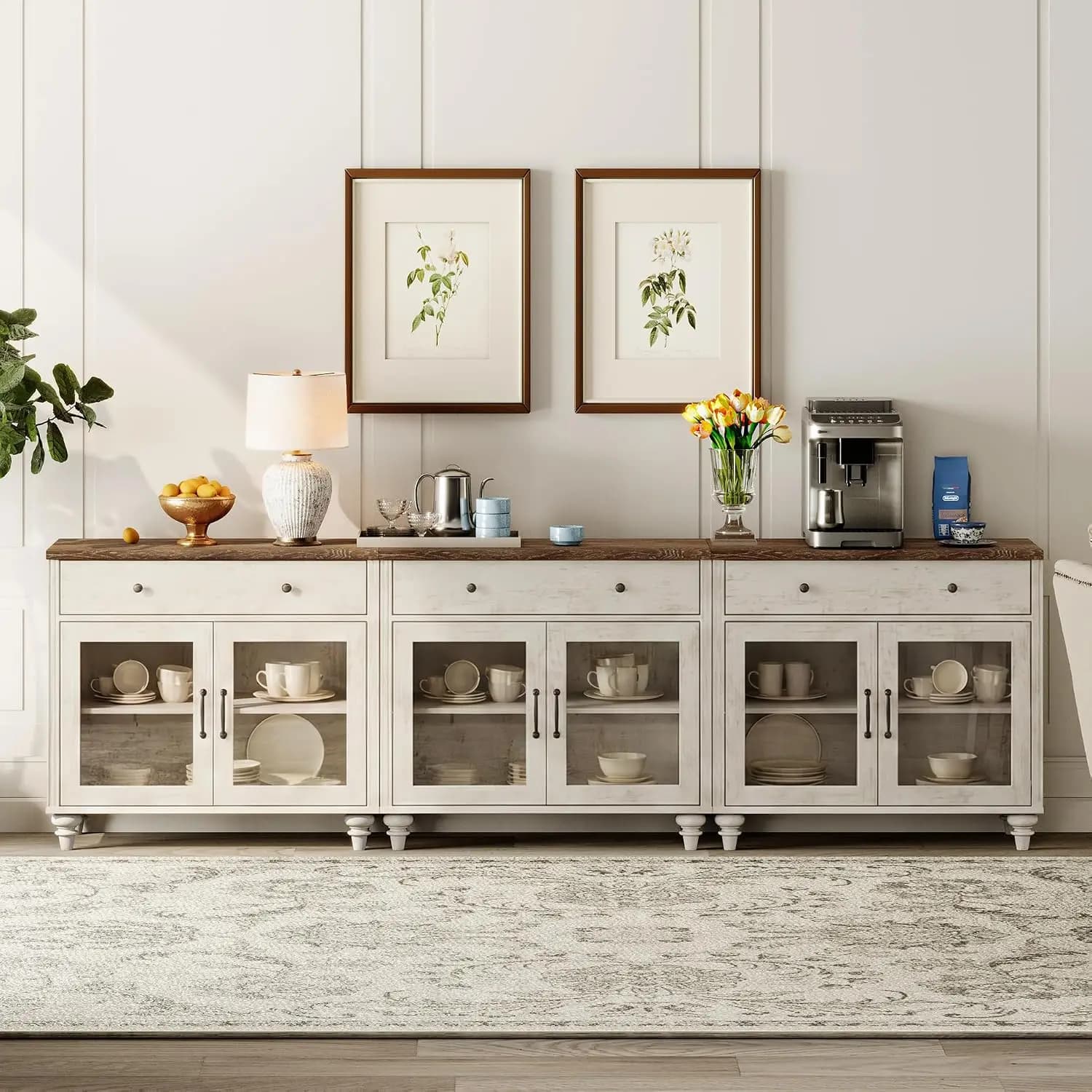 Sideboard Buffet Cabinets with Glass Doors, Large Kitchen Storage Cabinets, Wooden Coffee Bar Tables, Customized