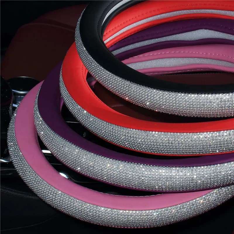 Car Steering Wheel Cover, Grip Cover Interior, Creative Decoration, Rhinestone, Universal Non-slip Steering Wheel Cover, Medium