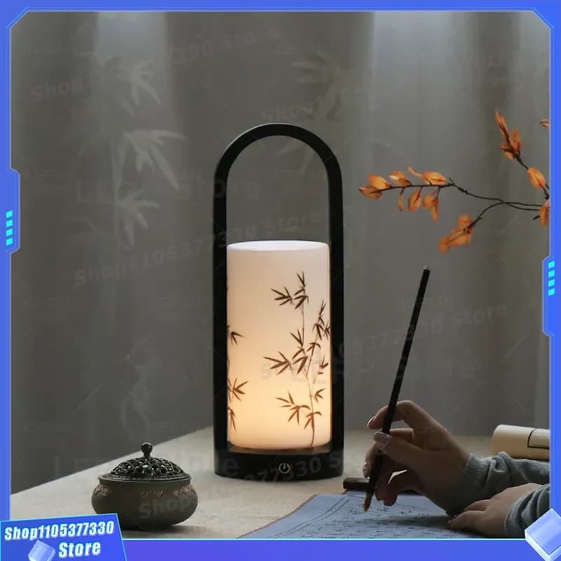 Chinese Zen Style Solid Wood Desk Lamp Bedroom Bedside Night Light Remote Control Charging High End Song Aesthetics
