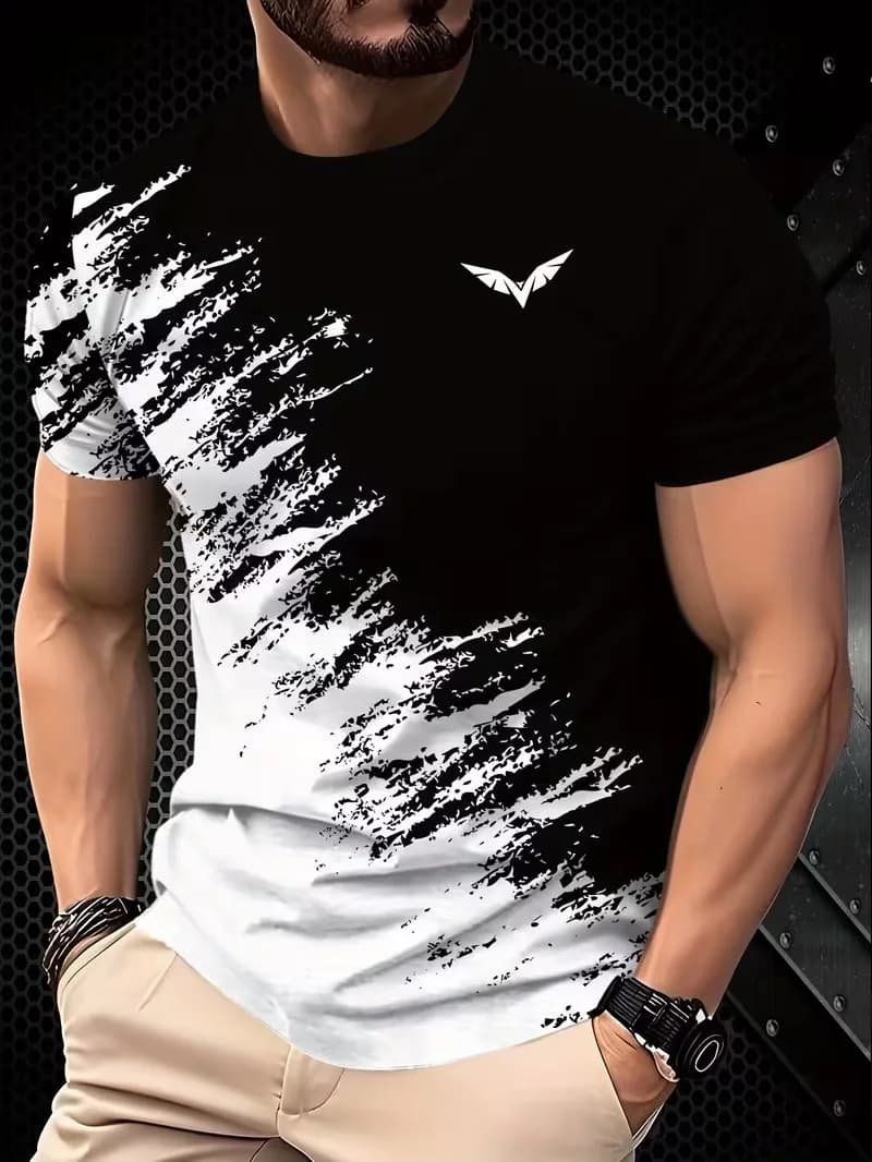 Men's Color Blocking Printed 3d Print Sports Quick Dry Breathable Men T Shirt Street Casual Loose Fitness Running Men's Clothes