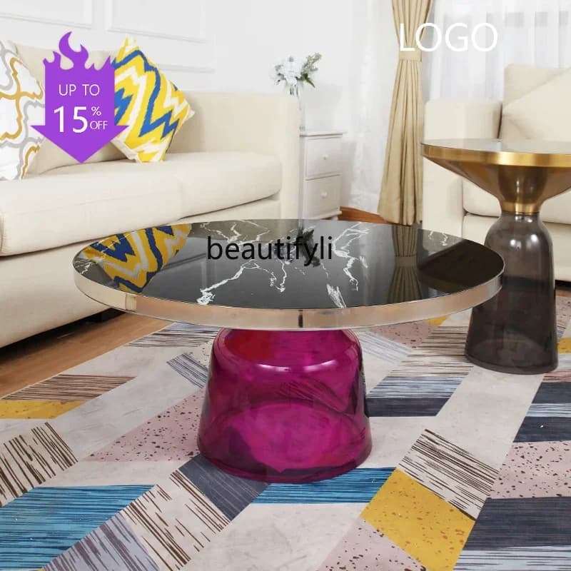 PPP  Creative color, round coffee table, designer marble modern simple coffee table small apartment light luxury