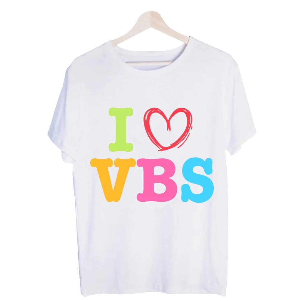Kids' I Heart VBS Letter Print Graphic Tee, Short Sleeve Casual T-Shirt for Summer Vacation Bible School