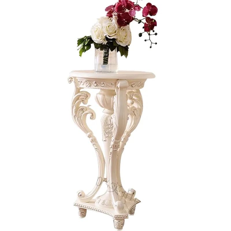 Yjq European indoor flower stand, high-grade marble gold-painted shelf, white flower table, living room balcony shelf