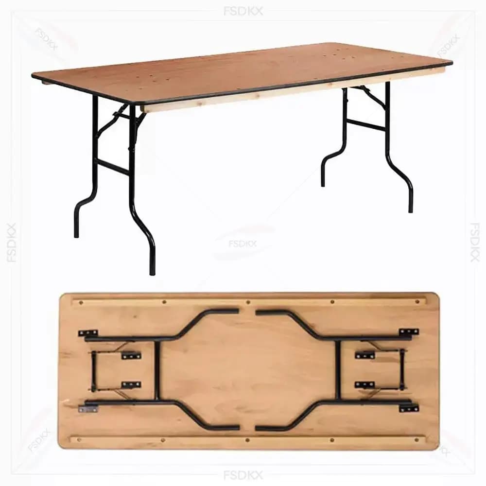 Durable Rectangular Rental Folding Event Wood Dining Tables for Wedding Party Banquet Hotel Outdoor Restaurant Use
