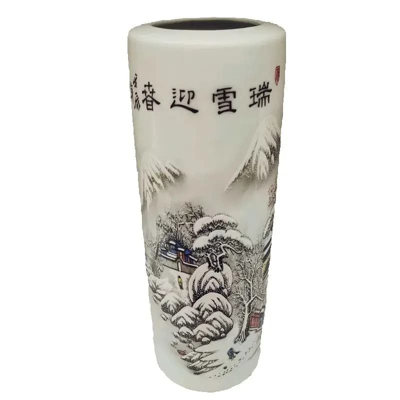 Chinese Old Porcelain Vase with Pink Snow Landscape Pattern Traditional Asian Decorative Item for Home collection