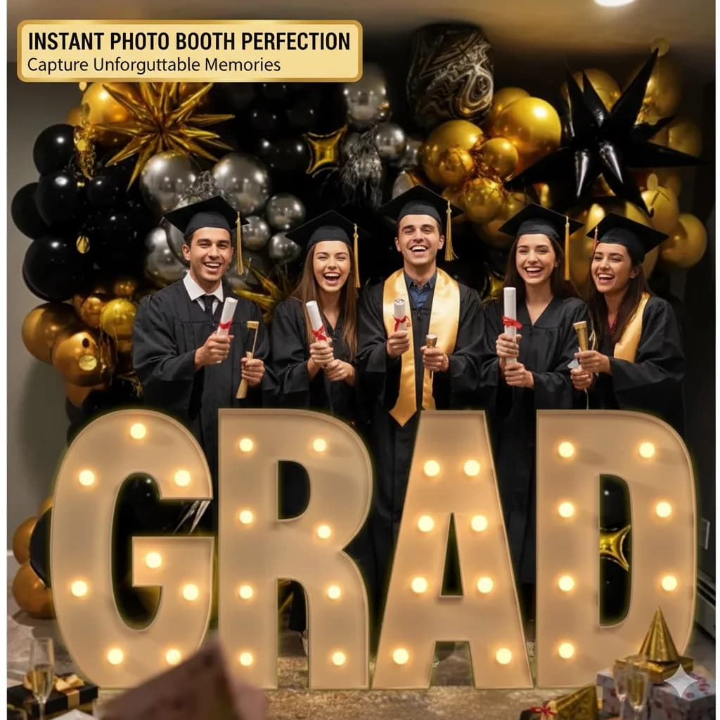 120cm LED GRAD Letter Light Up Sign Marquee Prop for Graduation Party Decoration School Event Photo Booth or Ceremony Backdrop